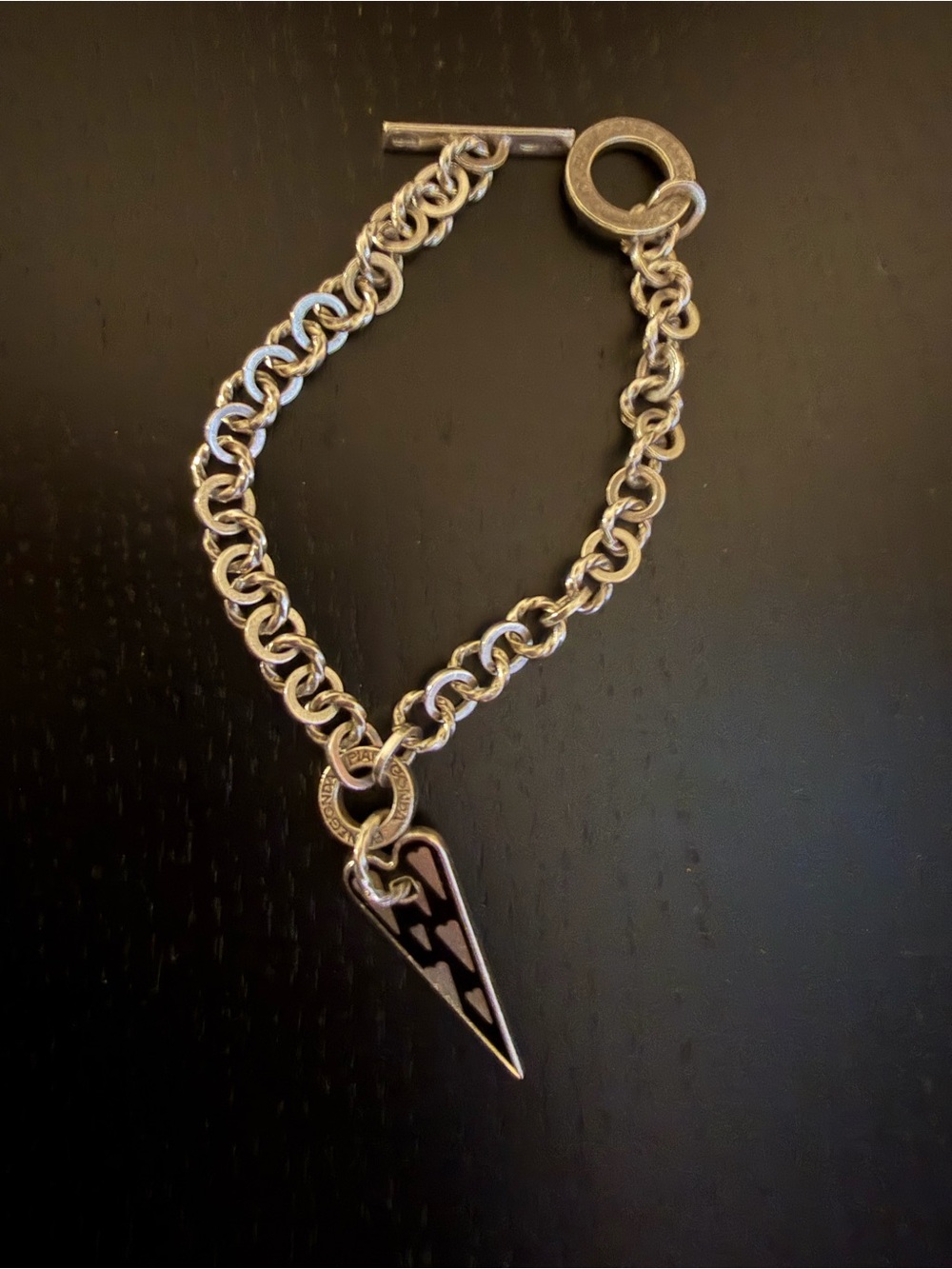 Pianegonda Vintage Heart Charm Chain Bracelet Silver Black